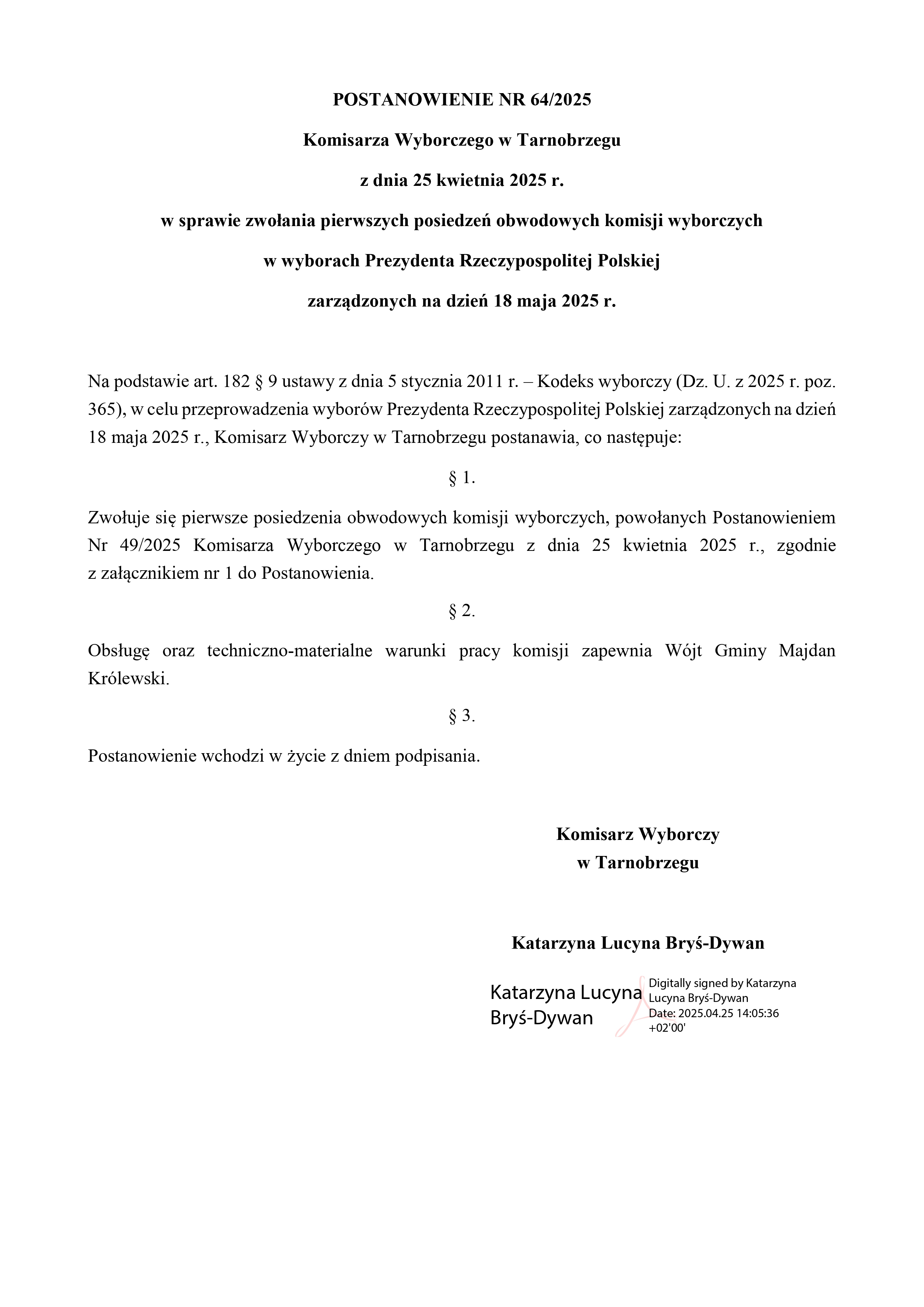 Postanowienie_Nr_64_2025_zwołanie_I_posiedzeń_OKW_Majdan Królewski_sig_page-0001.jpg