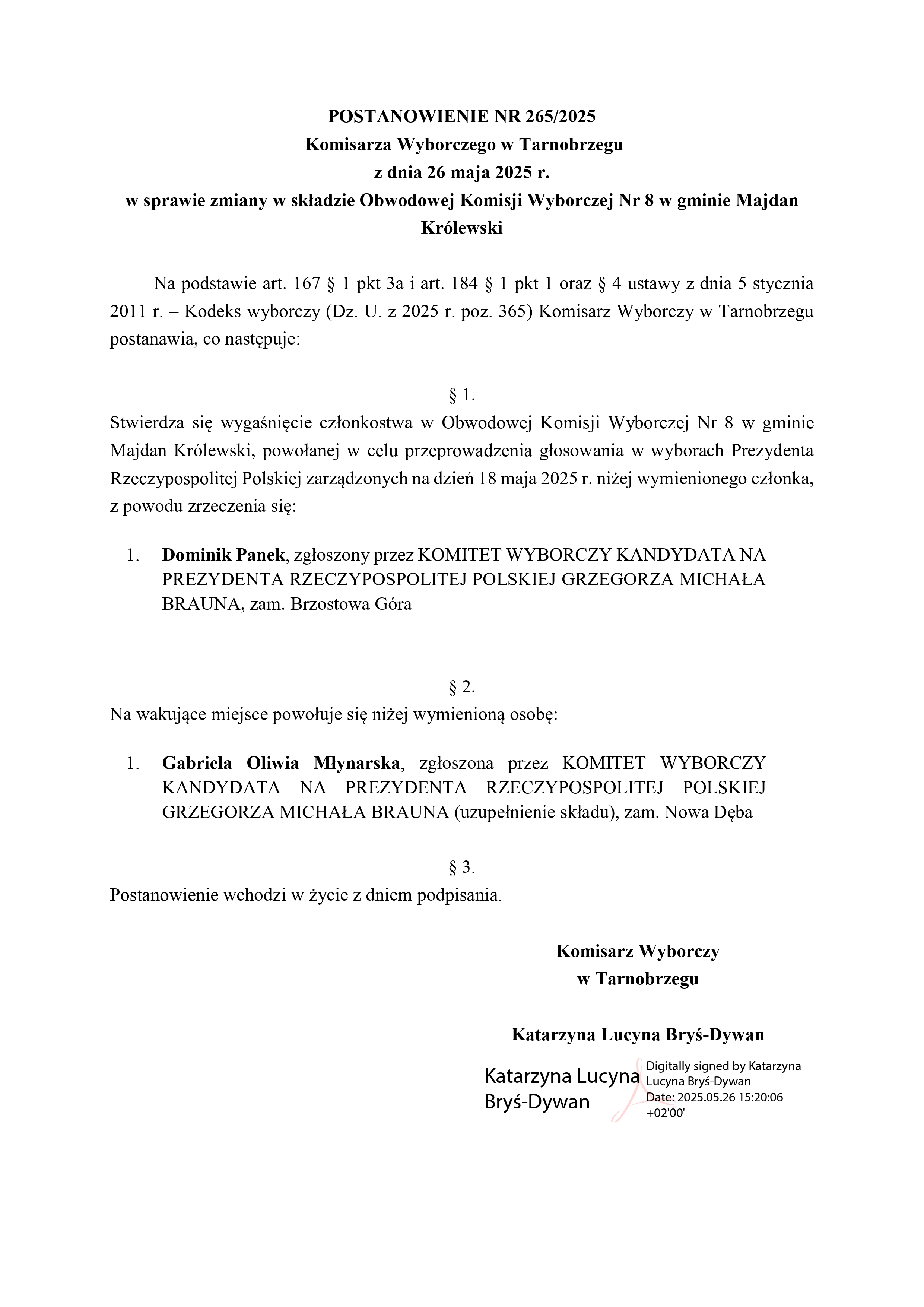Postanowienie Nr 265_2025 zmiana w&nbsp;składzie OKW nr 8 gm. Majdan Królewski_sig_page-0001.jpg