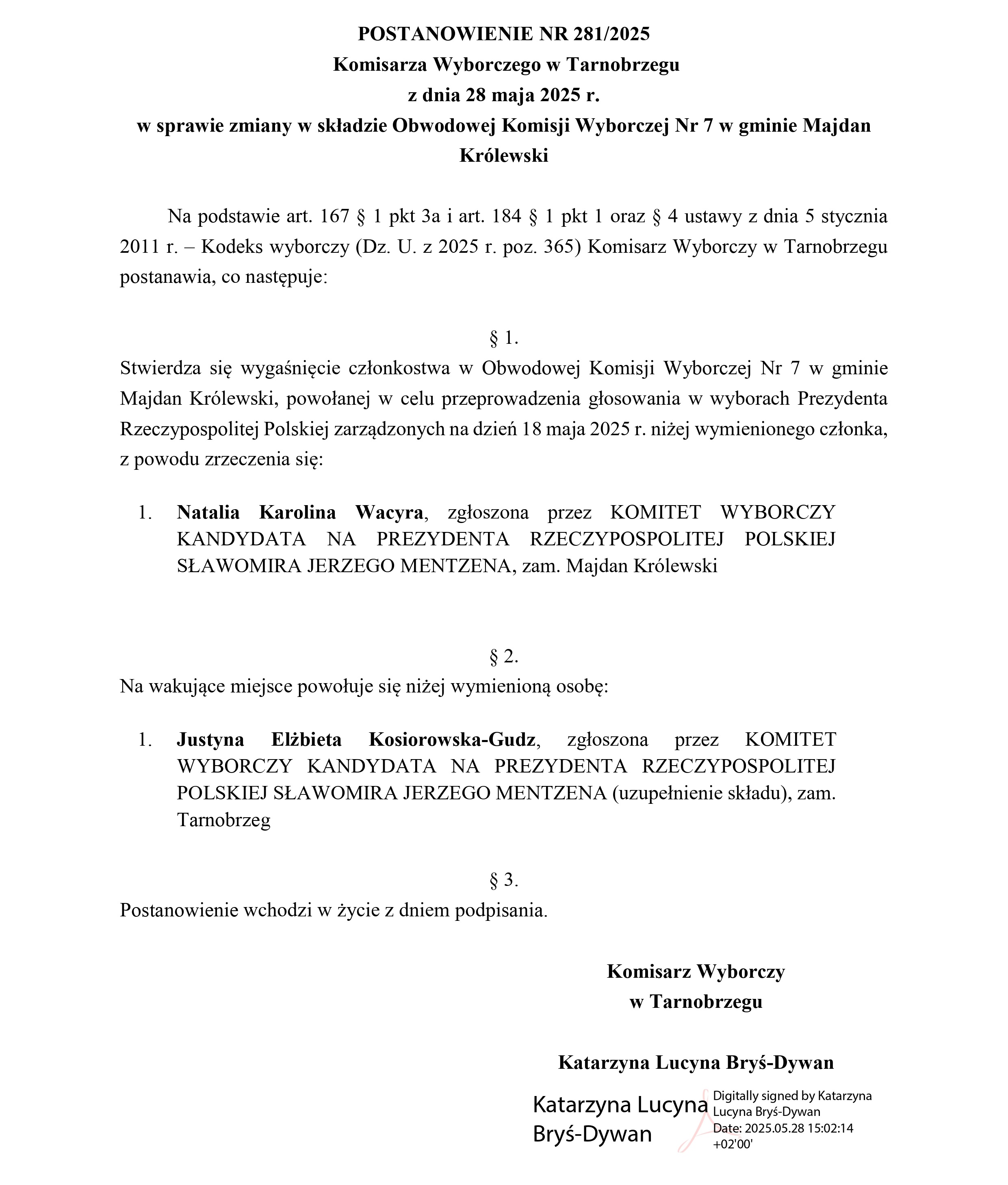 Postanowienie Nr 281_2025 zmiana w&nbsp;składzie OKW nr 7 gm. Majdan Królewski_sig_page-0001.jpg