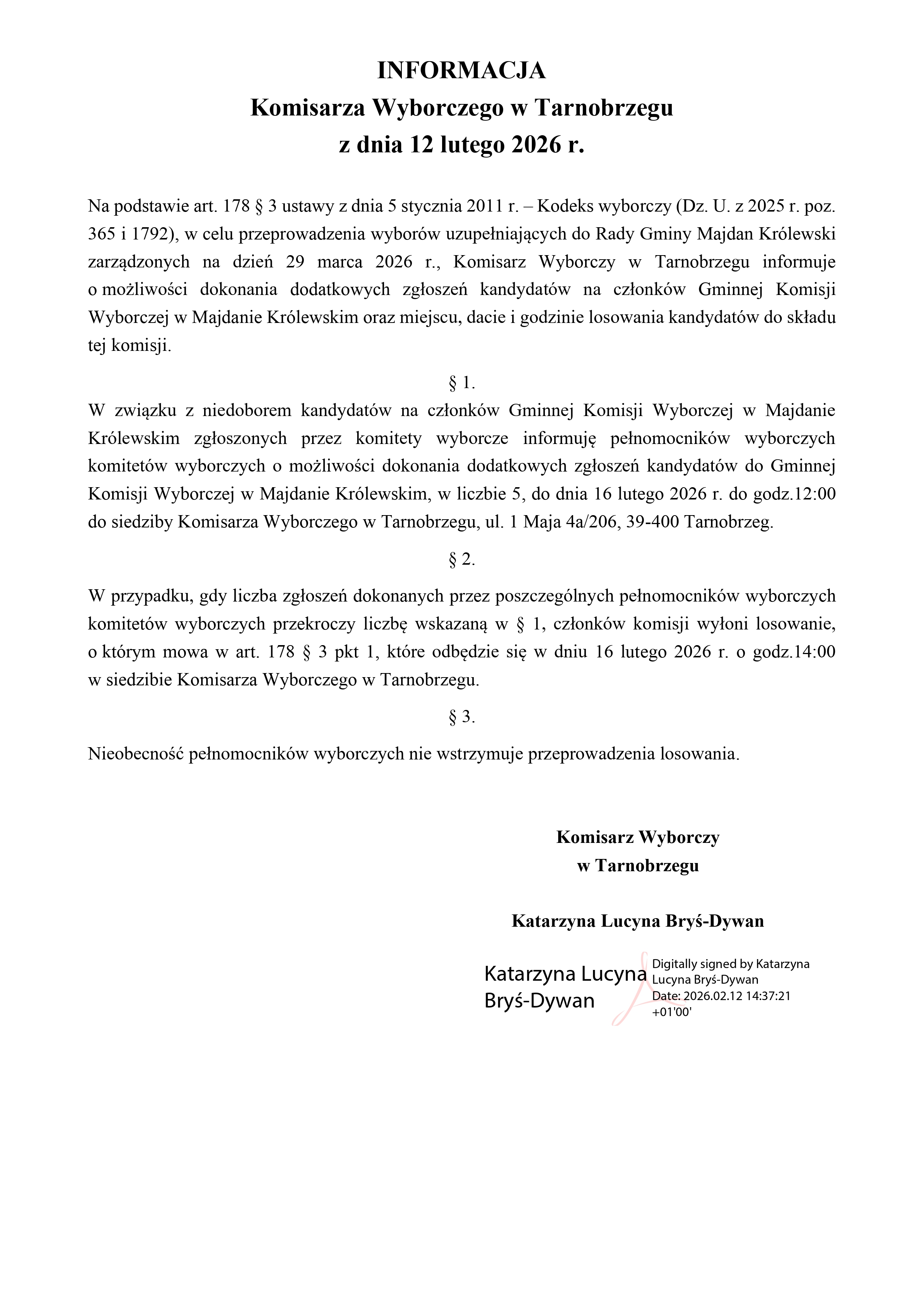 Informacja o&nbsp;losowaniach i&nbsp;dodatkowych zgłoszeniach do Gminnej Komisji Wyborczej w&nbsp;Majdanie Królewskim_sig-1_page-0001.jpg